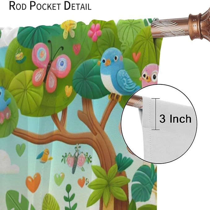 Cartoon Animals Curtain Jungle Forest Elephant Lion Butterfly Floral Print Curtains for Kids Boys Girls Nursery Baby Bedroom Playroom Home Decor Window Drapes 42" W X 54" L