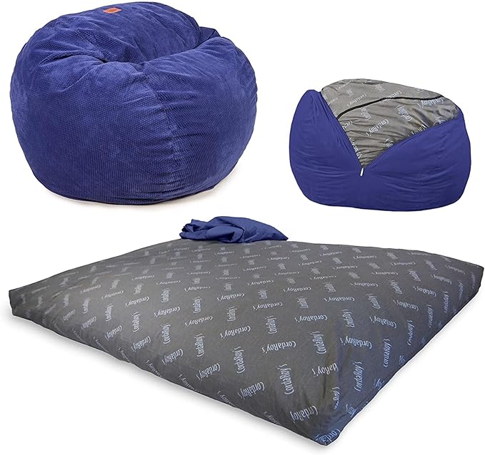 CordaRoy's Chenille Bean Bag-Convertible Bean Bag Chair-Machine-Washable Chenille Fabric Cover-for Basement,Living Room,Game Room,Dorm & More - Full Size - Navy | Made in The USA