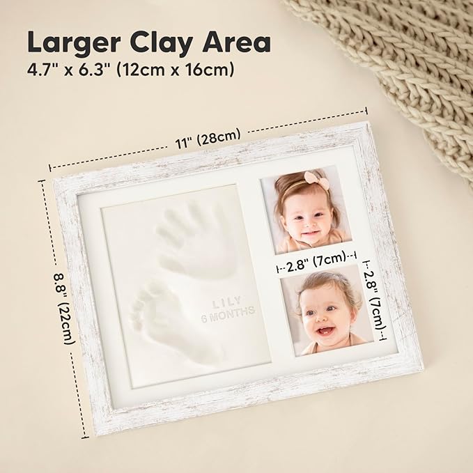 KeaBabies Baby Hand and Footprint Kit - Quick Dry Clay Baby Footprint Kit, Pets Paw, Newborn Keepsake Picture Frame for Boys, Girls, Personalized New Mom Gifts for Shower & Christmas (Vintage White)