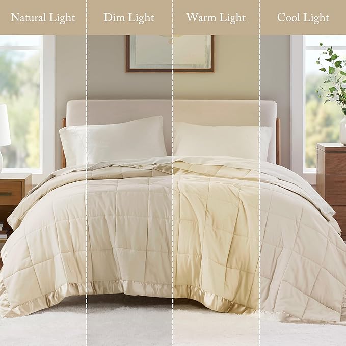 Madison Park Windom Down Alternative Blanket, Premium 3M Scotchgard Moisture Wicking Treatment, Lightweight and Soft Bed Cover For All Season, Satin Trim, Cream King