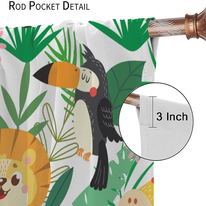 Jungle Animals Curtains Cartoon Cute Lion Giraffe Monkey Zebra Woodland Art Printed for Children Girls Boys Bedroom Nursery Rod Pocket Decoration Window Drapes 2 Panels W42xL84in