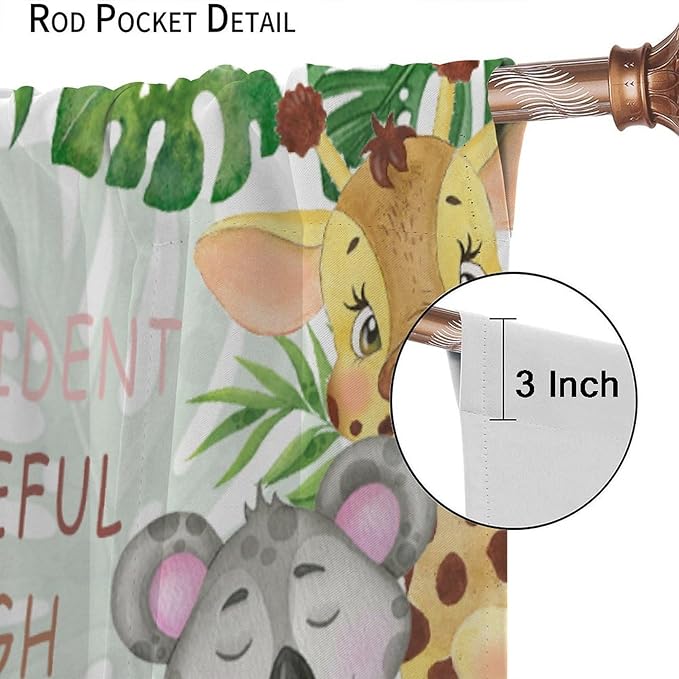 Cartoon Safari Animal Curtains Cute Watercolor Wildlife Jungle Window Treatments for Kids Boys Girls Bedroom Living Room Inspirational Motivational Quotes Nursery Children Drapes W42xL63"(Decor)