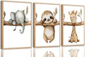 3Pcs Nursery Animal Wall Art Safari Nursery Canvas Poster Prints Jungle Kids Painting Cute Animal Elephant Sloth Giraffe Artwork Picture Wall Decor for Boys Room Girls Room 12x16in Unframed