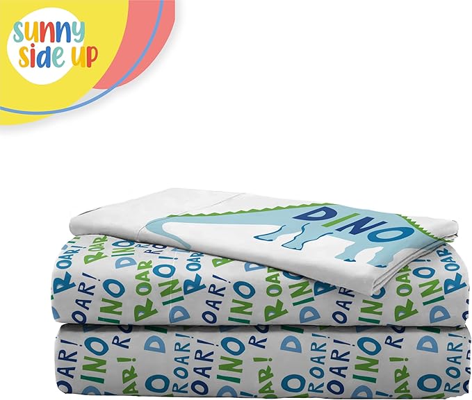 Sunny Side Up Dino Roar Twin Sheet Set - 3 Piece Kids Bedding Set Includes Pillow Cover – Super Soft Dinosaur Microfiber Sheets