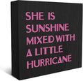 SRADMO She Is Sunshine Mixed with a Little Hurricane Boho Purple Wood Box Sign Desk Decor, Baby Girls Inspirational Wooden Box Decor for Girls Room Nursery Shelf Table Decorative Accessories (Black)