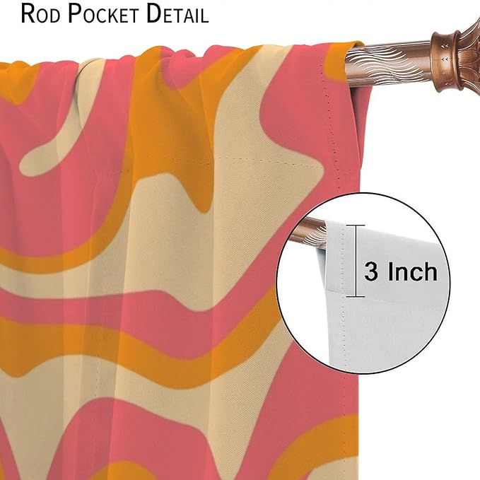 Abstract Wavy Swirl Curtains,60s 70s Groovy Aesthetic Retro Boho Orange Pink Abstract Curtains for Girls Bedroom Living Room Window 63"" W X 63"" L, Style-2