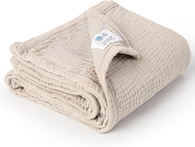 lulumoon Muslin Baby Blanket for Girls: Lightweight Cotton Swaddle for Receiving - Ideal Stroller Blanket for Travel & Baby Shower 36"x40"(Ivory)