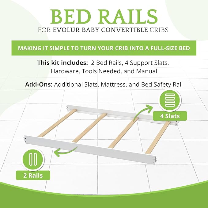Full-Size Conversion Kit Bed Rails for Evolur Cribs - Solid Wood Crib Convertible Kit to Kids Bed - Transitional Style Rails & Easy-to-Install Child Essentials for Safety (Stardust)