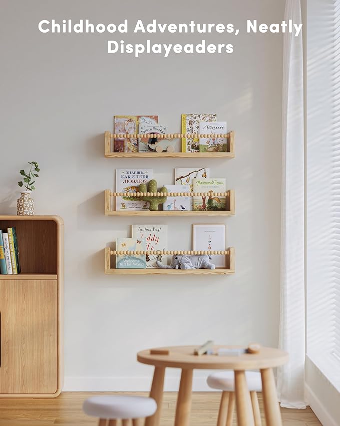 Nursery Book Shelves, Set of 3, Floating Shelves for Toddler, Nursery Decor