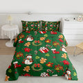 jejeloiu Merry Christmas Comforter Set Twin Size Cute Snowman Bedding Set for Kids Boys Girls Gingerbread Man Duvet Quilt Green Bedroom Decor