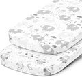 Bassinet Fitted Sheets for Baby Beside Dreamer Bassinet & Bedside Sleeper – Snuggly Soft 100% Jersey Cotton – 2 Pack – Grey Elephants, Cloud, Stars, Moon, Owl