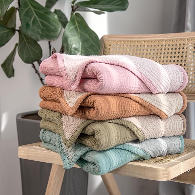 lulumoon Muslin Baby Blanket - Cotton Quilt Blankets for Toddlers - Reversible Nursery Crib Blanket for Baby Boys and Girls 47"x47"(Pink)