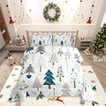 Xmas Trees Comforter Set Toddler Size,Merry Christmas Pine Botanical Boho Hand Drawn Bedding Set for Kids Girls Bedroom,Blue Gray Plant Snowflakes Winter Quilted Set with 1 Pillowcase, White