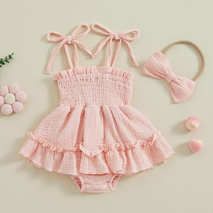 Meihuida Newborn Baby Girl Sleeveless Rompers Summer Clothes Cotton Bodysuit with Headband