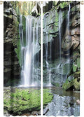 Forest Waterfall Blackout Windows Curtains, Rocky Waterfall to Pond Running Off Scenic Nature Themed Picture Print Curtains, for Living Room Bedroom 52x84in 2 Panels