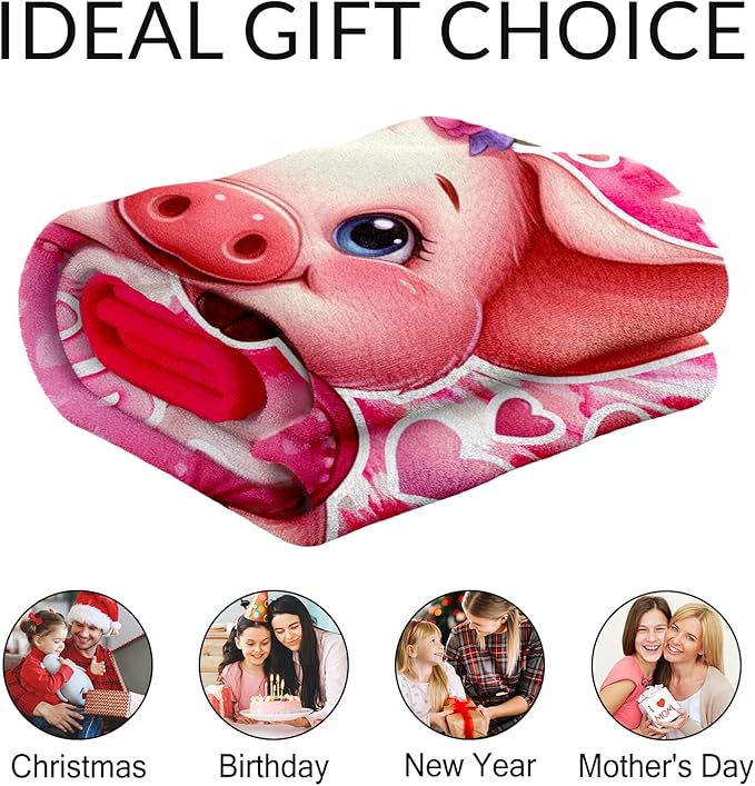 Personalized Girls Blanket for Pig - 50" x 60" Inches Pig Throw Blankets for Teens - Cozy Fuzzy Plush Throw Decor for Couch, Sofa & Travel
