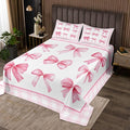 Pink Bowknot Kids Bedspread King Size,Geometric Plaids Grids Patchwork Fashion Coverlet Set,Girls Women Room Decor,Bow Tie Knot Princess Quilted Coverlet,Romantic Chic Bedding Quilt,2 Pillowcases