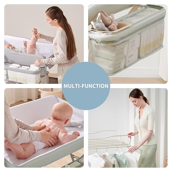 Sweeby Portable Baby Changing Table, Foldable Changing Table Dresser Changing Station for Infant, Waterproof Diaper Changing Table Pad Topper, Mobile Nursery Organizer for Newborn Essentials,Green