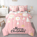 Feelyou Christmas Tree Bed Set for Children Kids Boys Girls Pink Xmas Theme Bed in a Bag Glitter Snowflake Star Comforter Set with Sheets Room Decor Bedding Set King Size