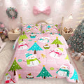 Erosebridal Merry Christmas Comforter Set for Kids,Pink Xmas Decor Bedding Set Queen Size,Cartoon Snowman Quilts Christmas Tree Down Comforter for Girls Boys Teens Bedroom Decor
