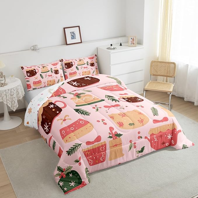 Feelyou Christmas Bedding Set for Kids Boys Girls Queen Size Cake Pattern Printed Comforter Set Ultra Soft Winter Christmas Comforter Dessert Duvet Quilt Bedroom Decor Christmas Decor Quilt
