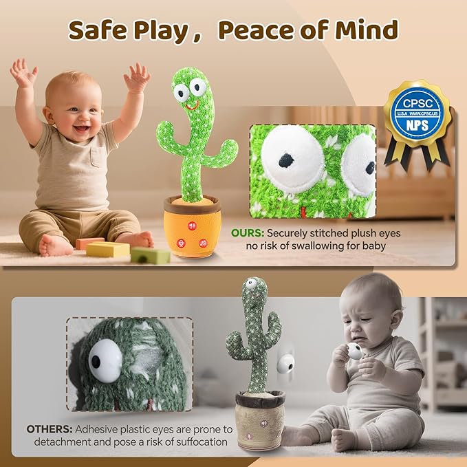 Cactus Baby Toy Talking Dancing Singing Adjustable Volume, Baby Girl for 1 Year Old, Infant Toys for 0-6 6-12 Months Stocking Stuffers