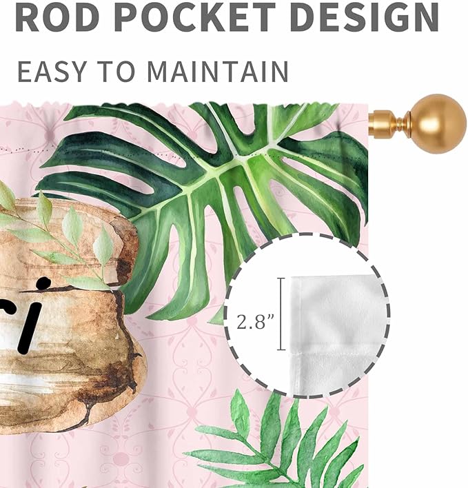 Kids Safari Animals Curtains, Cartoon Giraffe Elephant Monkey Woodland Jungle Tropical Leaf Pink Window Curtains for Boys Girls Baby Living Room Bedroom Nursery Classroom 2 Panels, 84"x63" Inch