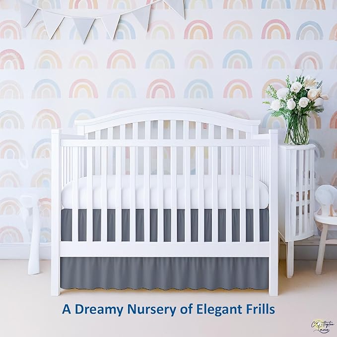 Cottington Lane Dark Grey Crib Skirt Dust Ruffle, 100% Natural Cotton, Soft, Durable Nursery Crib Toddler Bedding Skirt for Baby Girls or Boys, Fits Standard Cribs 28" x 52" with 14" Drop
