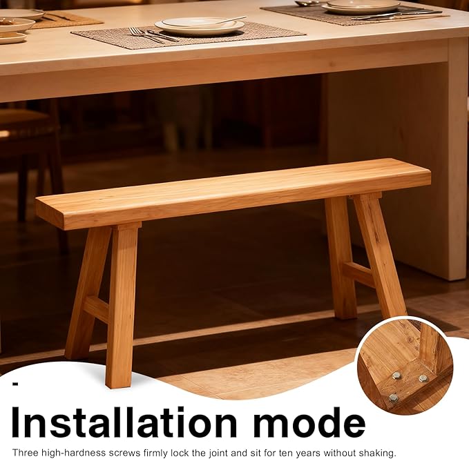 Wooden Entryway Bench Farmhouse for Bedroom End of Bed Vintage Artisan Live Edge Ustic Interior Decor Accent Mudroom,Bedside,Dinette Table,Noodle Narrow Bench (31.5" W x 17.7" H x 10" D)