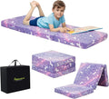 MeMoreCool Foldable Floor Mattress for Kids, Glow Unicorn Toddlers Trifold Nap Mat, Kids Folding Mattress Portable Sleeping Futon for Daycare or Floor Bed, 57x22 Inch Purple