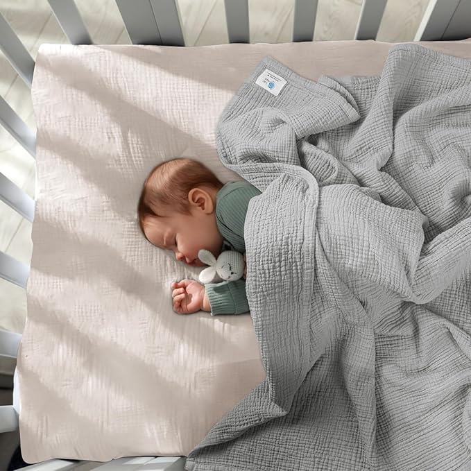 lulumoon Muslin Baby Blanket Quilt - Crib Blanket for Toddlers 47"× 47" Silver Grey