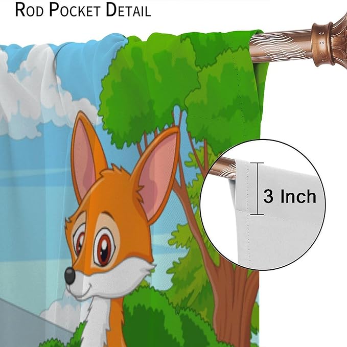 Safari Animal Curtains for Kids Cartoon Woodland Wildlife Jungle Animals Window Treatments for Boys Girls Bedroom Cute Fox Forest Nursery Children Drapes for Living Room W63xL63