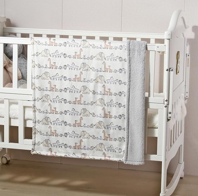CREVENT 2Pcs 30''X40'' Cute Cozy Fluffy Warm Baby Blankets for Infants Toddlers' Bedding Crib Cot Stroller - Grey Cloud + Minky Animal