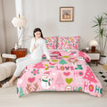 Manfei Xmas Pink Comforter Set King Size, Santa Claus Snowman Deer Trees Bedding Set 3pcs for Kids Girls Adults Room Decor, Christmas Theme Down Comforter New Year Quilt Set with 2 Pillowcases