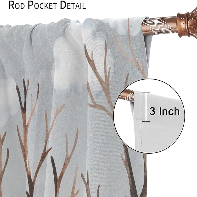 Forest Curtains, Cartoon Woodland Animals Tree Birds Moose Rabbit Mushroom Print Pattern Kids Bedroom Window Treatments Curtains 42x63in, Style-8