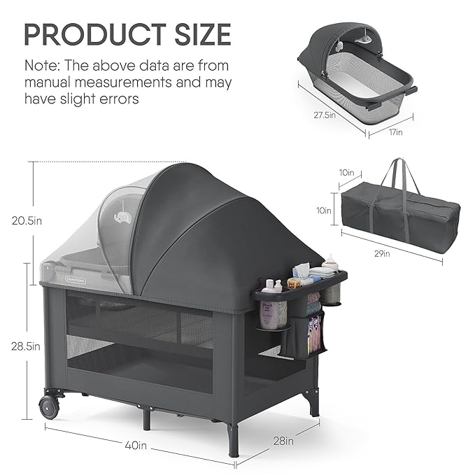 4-in-1 Baby Bassinet with Playard, Sleeper Nest, Changing Table, Mosquito Net & Canopy, Storage and Toys for Newborn to Toddler