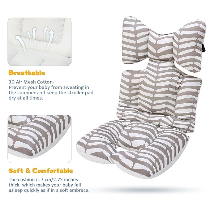 Baby Stroller Seat Liner Toddler Seat Stroller Cushion Pad Soft and Breathable 3D Air Mesh Cooling Pram Pushchair Seat Liners Universal for Infant （Gray White Geometry）