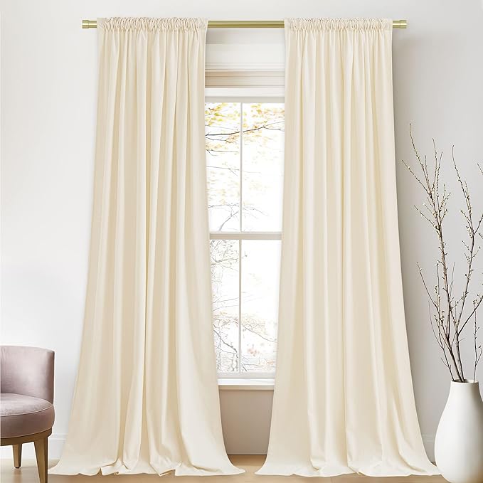 StangH Ivory White Velvet Curtains 120 inches for Living Room, High Ceiling Privacy Protect Light Reducing Drapes for Windows/Backdrop, Elegant Home Decor for Christmas, W52 x L120, 2 Panels