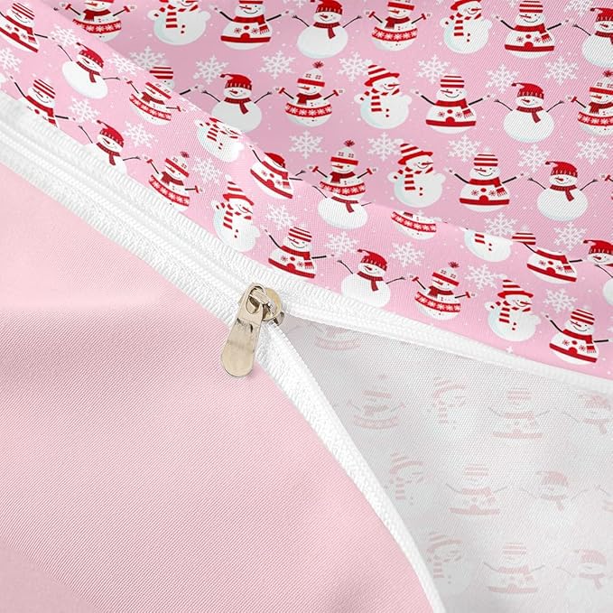 Christmas Bedding Duvet Cover Set Kids Cartoon Christmas Snowman Bedding Set Boys Girls Decor Snowflake Comforter Cover Set Microfiber Pink Xmas Theme Bedspread Cover Bedroom Bedclothes Queen Size