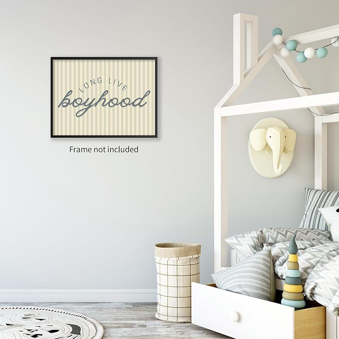 YYS Long Live Boyhood Quote Wall Art Preppy Blue Stripe Poster Modern Fashion Minimalist Canvas Prints for Boy Nursery Bedroom Wall Decor 24x36 inch Unframed