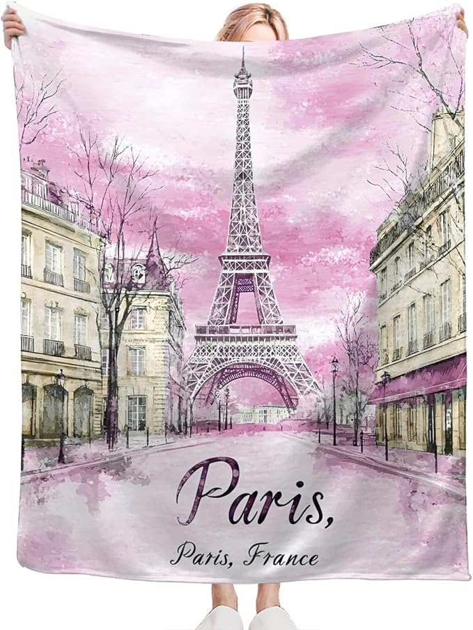 Tijuboni Paris Eiffel Tower Throw Blanket Pink Paris Gifts for Girls Women Boys Men Adults Kids Soft Flannel Fleece Blanket for Couch Sofa Bed Home Decor 60"x80"