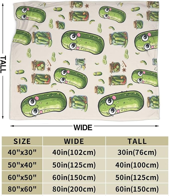 Pickle Fleece Blanket Funny Pickled Cucumber Throw Blankets for Girls Women Super Soft Warm Flannel Cartoon Food Throws Gifts for Kids Cozy Fuzzy Plush Stuffed Couch Bed Bedding Decor 50"x40"