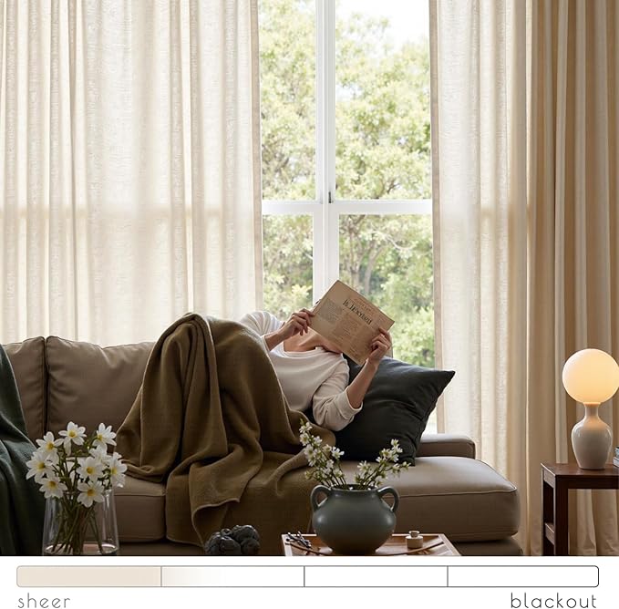 jinchan Beige Linen Blend Curtains 102 Inches Extra Long 2 Panels for Bedroom Living Room, Floor to Ceiling 50 Inches Wide Natural Farmhouse Drapes with Rod Pocket Back Tab (50W x 102L, Ecru)