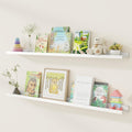 Fun Memories Picture Ledge Shelf, Pine Wood Floating Shelves Set of 2, 55 inch Nursery Book Shelves, Photo Ledge Book Shelves Wall Mounted for Living Room Kids' Room Bedroom - White