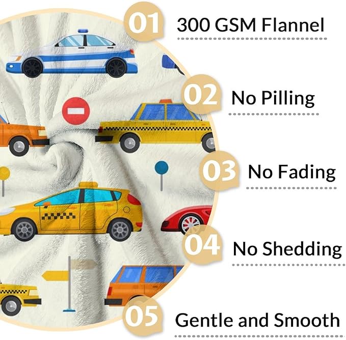 Car Throws for Boys - 40" x 50" Inches Lightweight Warm Throw Blanket for Kids, Teens - Cute Flannel Blanket Gifts for Crib, Couch, Sofa