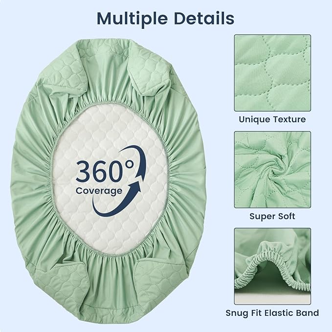 david's kids 2 Pack 38''x25'' Waterproof Mini Crib Mattress Protector, Fitted Pack N Play, Playard and Mini Crib Mattresses, Soft Breathable Pad Cover for Boys Girls Neutral, Navy Blue & Sage Green