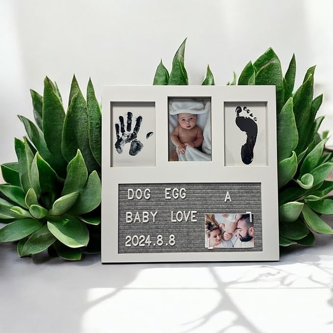 MCstars Baby Handprints and Footprints Kit - Organic Glass Nursery Picture Frame for Life Photos, Personalized Ultrasound Photo Frame, Handprint and Footprint Mold Kits, gift for First Time Moms.