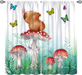 Cartoon Animals Curtains, Cute Butterfly Capybara Blackout Window Treatments, Rod Pocket Thermal Insulated Drapes 2 Panel Sets for Kids Bedroom Nursery Classroom, 42" W X 45" L
