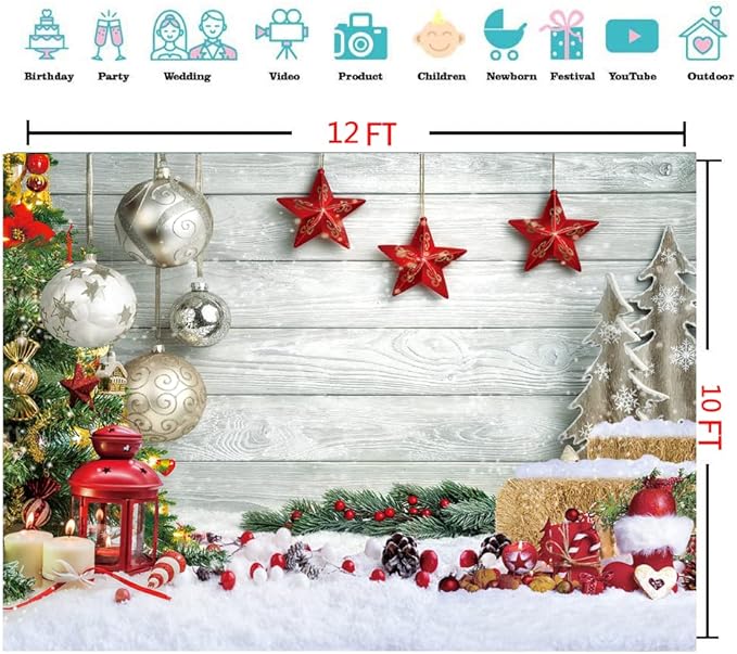 CYLYH 12x10ft Christmas Backdrop Christmas White Wood Floor Photography Backdrop Winter Snow Wooden Floor Xmas Background New Year Party Banner Decorop