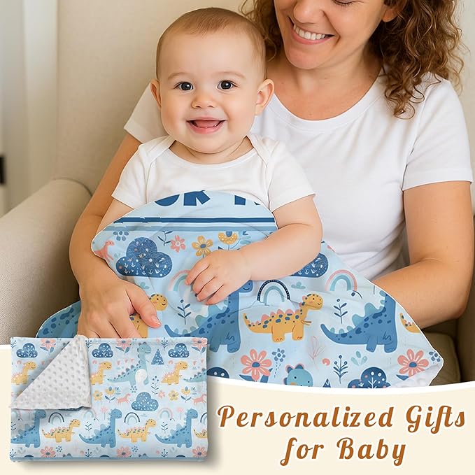Personalized Baby Blankets for Boys Girls, Custom Baby Blanket with Name, Receiving Swaddle Blanket Suitable for Infants & Toddler, Nursery Newborn Baby Crib, Dino(60" x80)